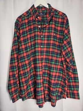 Vineyard Vines Lightweight Flannel Red Green Blue Plaid Whale Shirt Men's  L